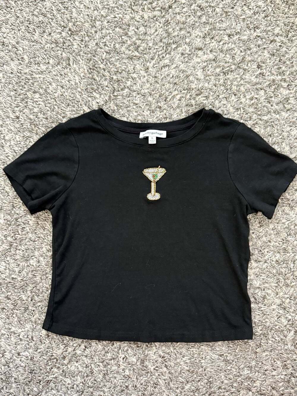 Beaded Martini Graphic Black Cropped Tee